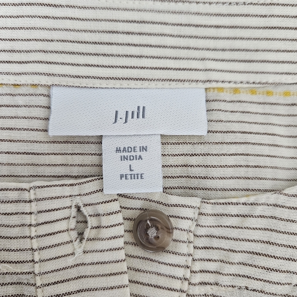 J. Jill Henley Shirt Butter Yellow Stripe Bell 3/4 Sleeve Peasant Top Petite PL - Picture 7 of 9